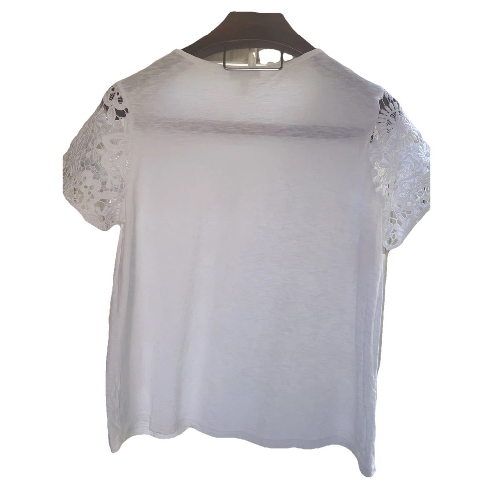 Charter Club XL P Short Sleeve Crochet Trim Top Shirt White Lace Trim Cotton - Picture 9 of 12